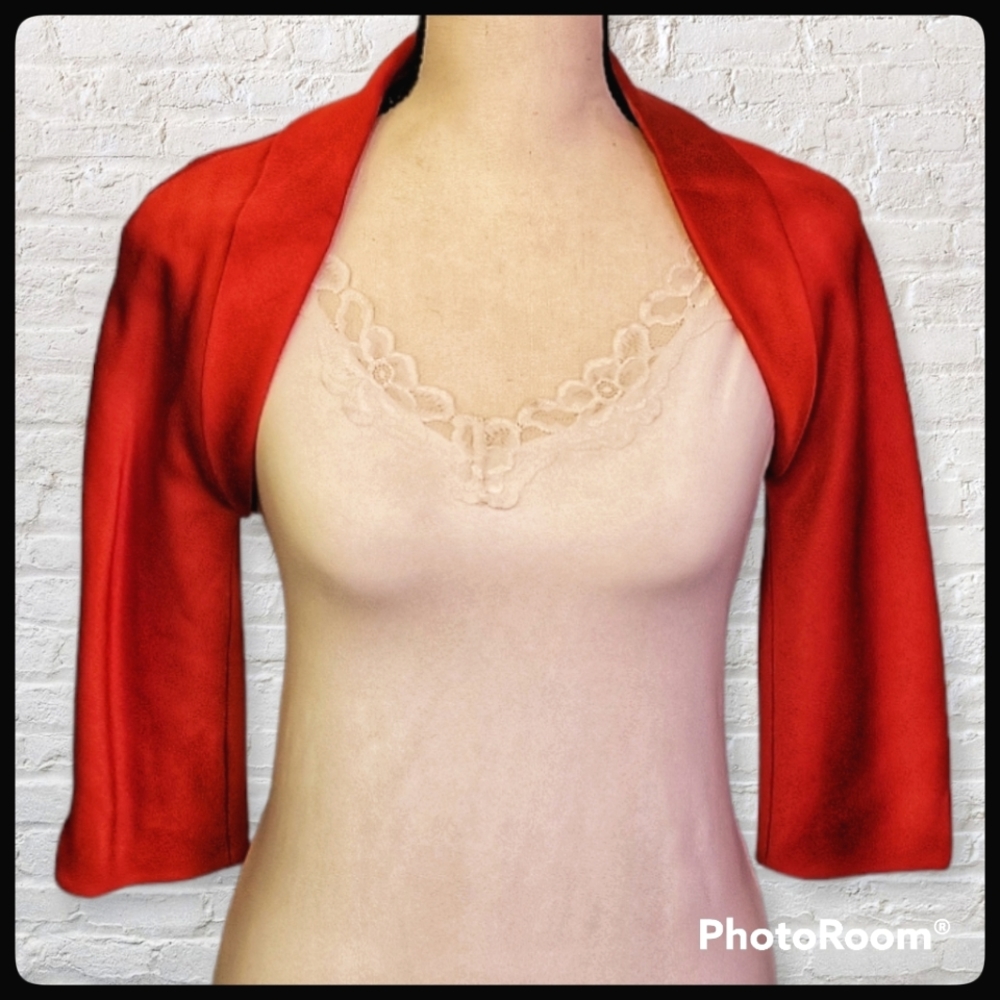 VTG LIANCARLO Red Satin Formal Silk Shrug Bolero Disco Jacket